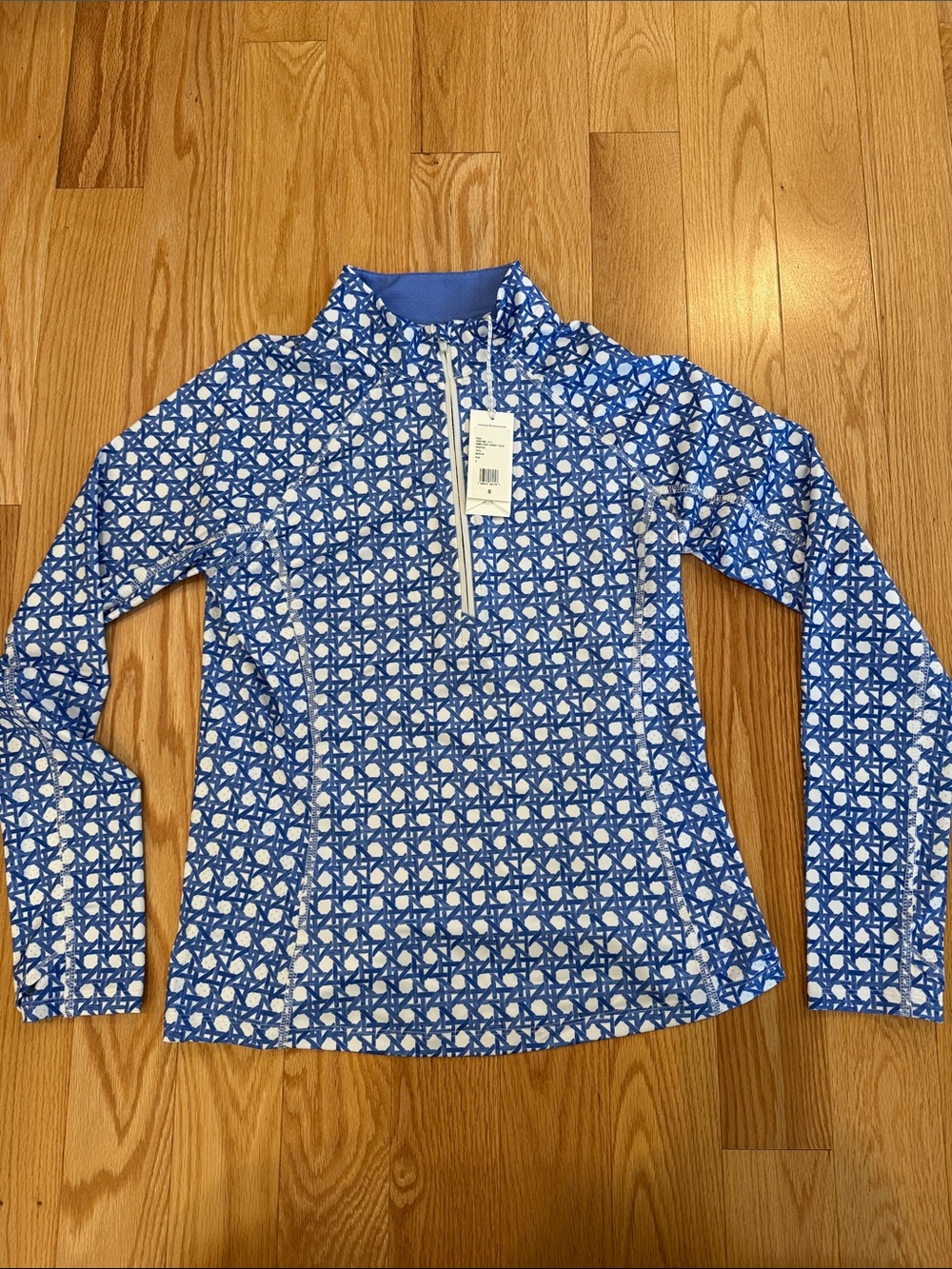 Vineyard Vines Blue & White Patterned Quarter-Zip Turtleneck